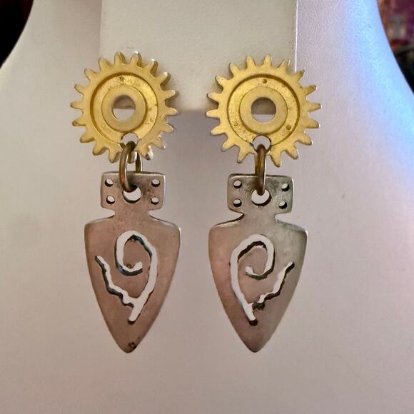 Steampunk Mixed Metal Handcrafted Artisan Drop Earrings - Picture 1 of 6